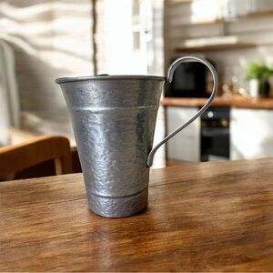 Vintage MCM Hammered Aluminum Water Pitcher with Ice Guard